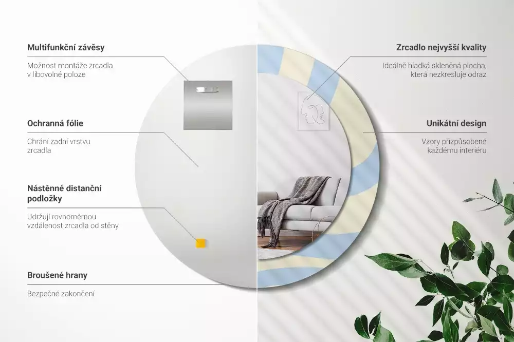Ronde spiegel met bedrukte lijst Abstracte vorm