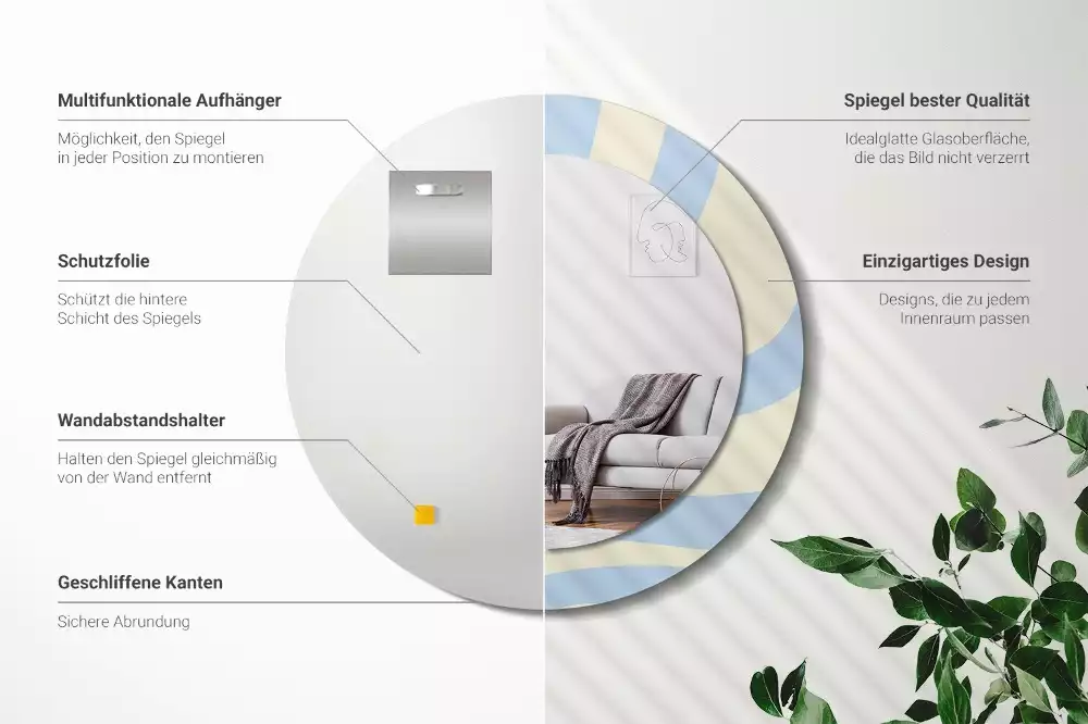 Ronde spiegel met bedrukte lijst Abstracte vorm