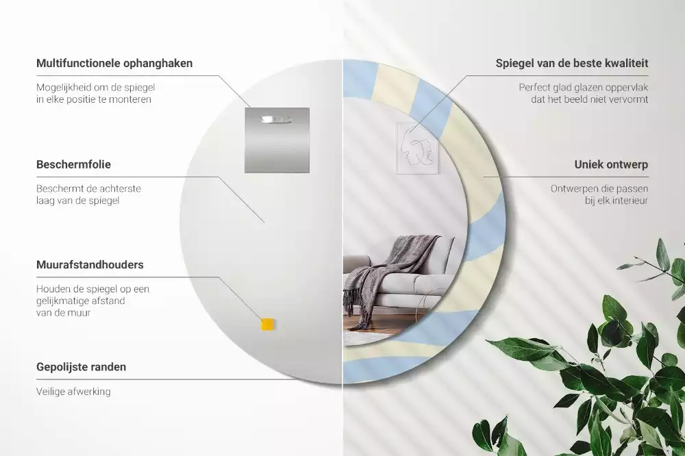 Ronde spiegel met bedrukte lijst Abstracte vorm