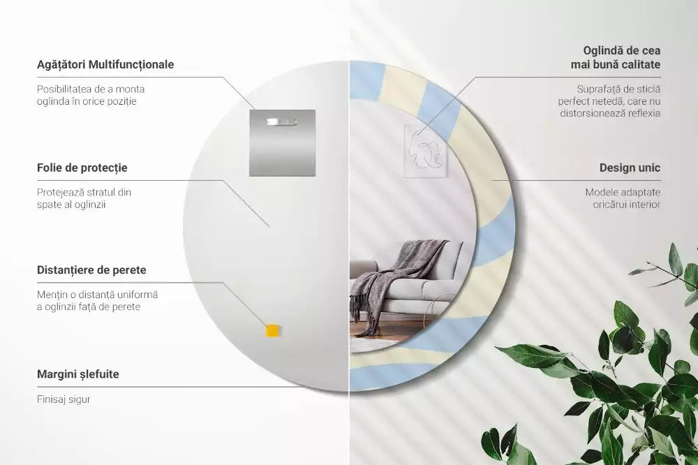 Ronde spiegel met bedrukte lijst Abstracte vorm