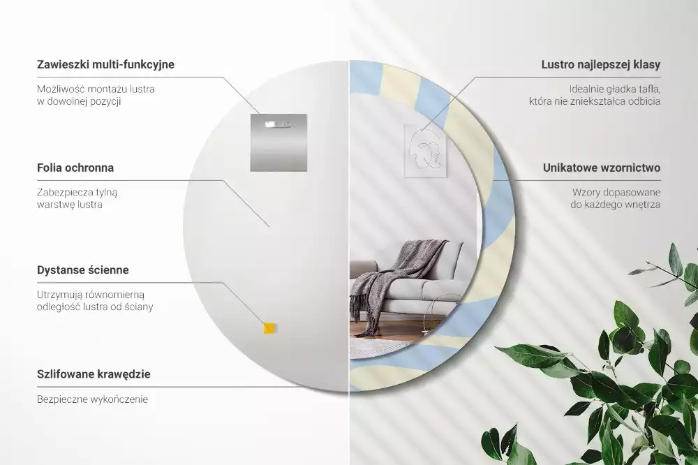 Ronde spiegel met bedrukte lijst Abstracte vorm