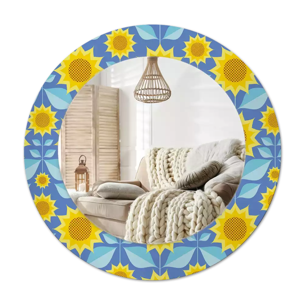 Ronde spiegel met decoratie Geometrische zonnebloemen