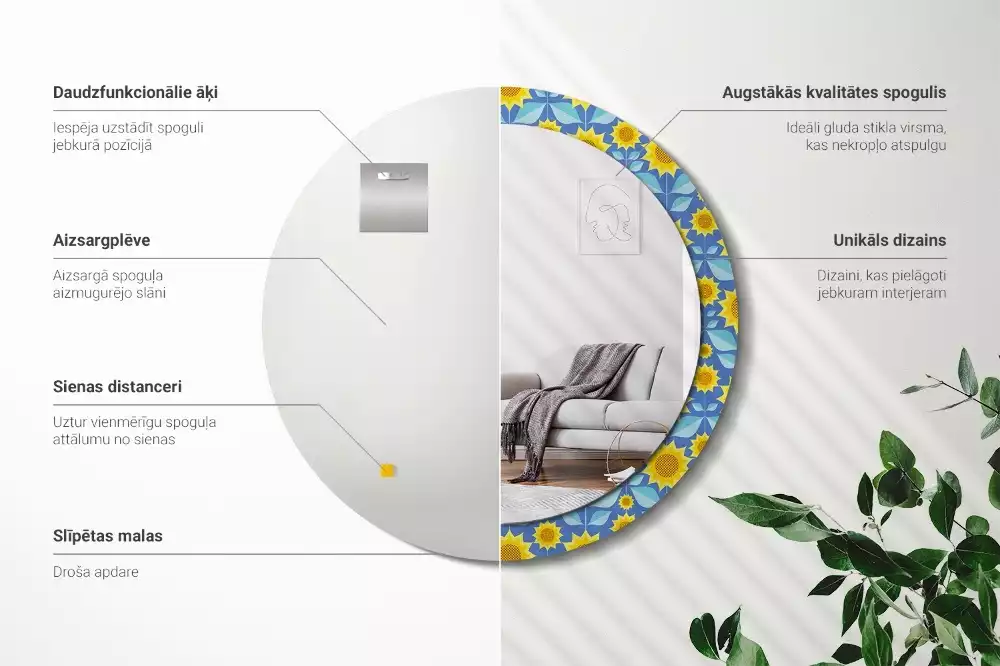 Ronde spiegel met decoratie Geometrische zonnebloemen
