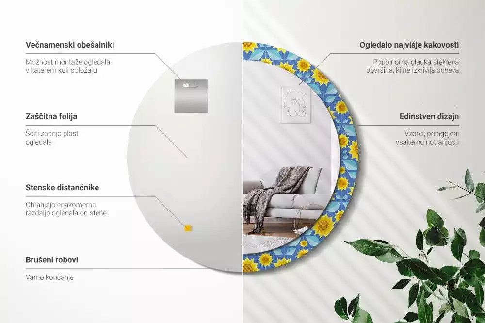 Ronde spiegel met decoratie Geometrische zonnebloemen