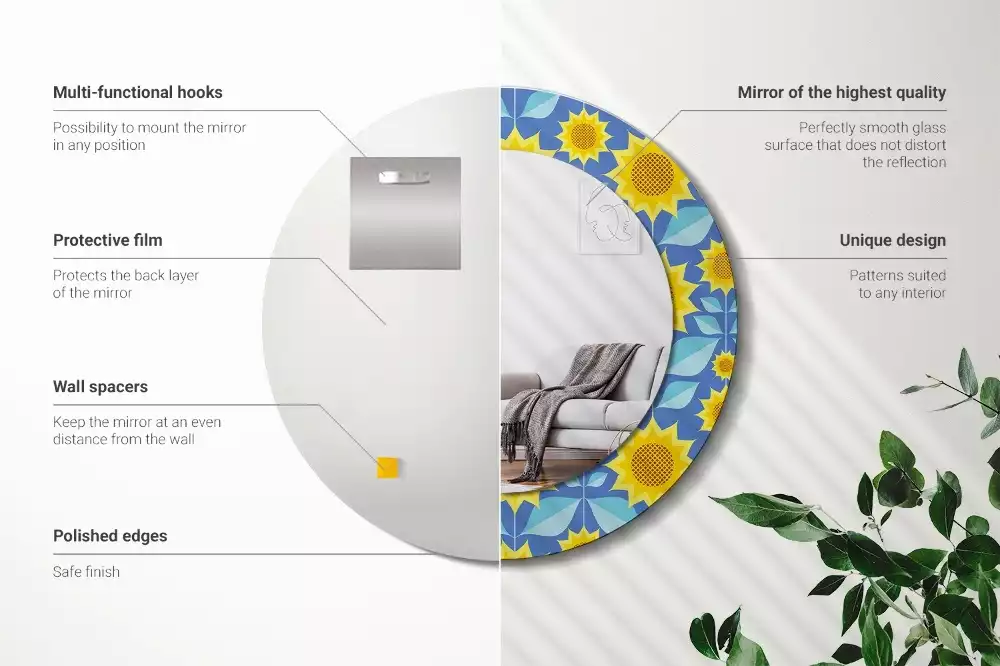 Ronde spiegel met decoratie Geometrische zonnebloemen