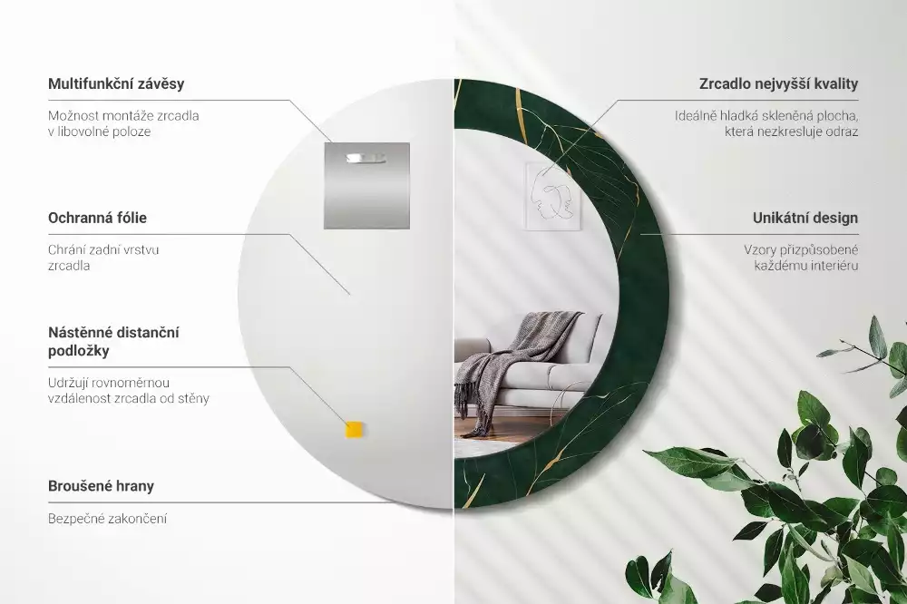 Bedrukte ronde spiegel Bladomtrek