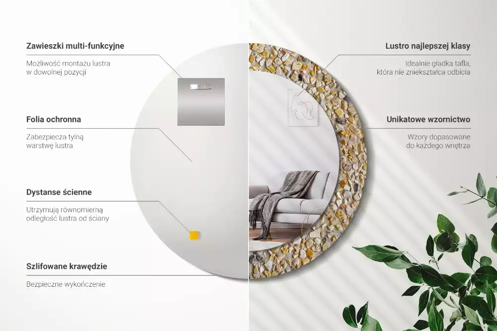 Ronde spiegel met bedrukte lijst Terrazzo patroon