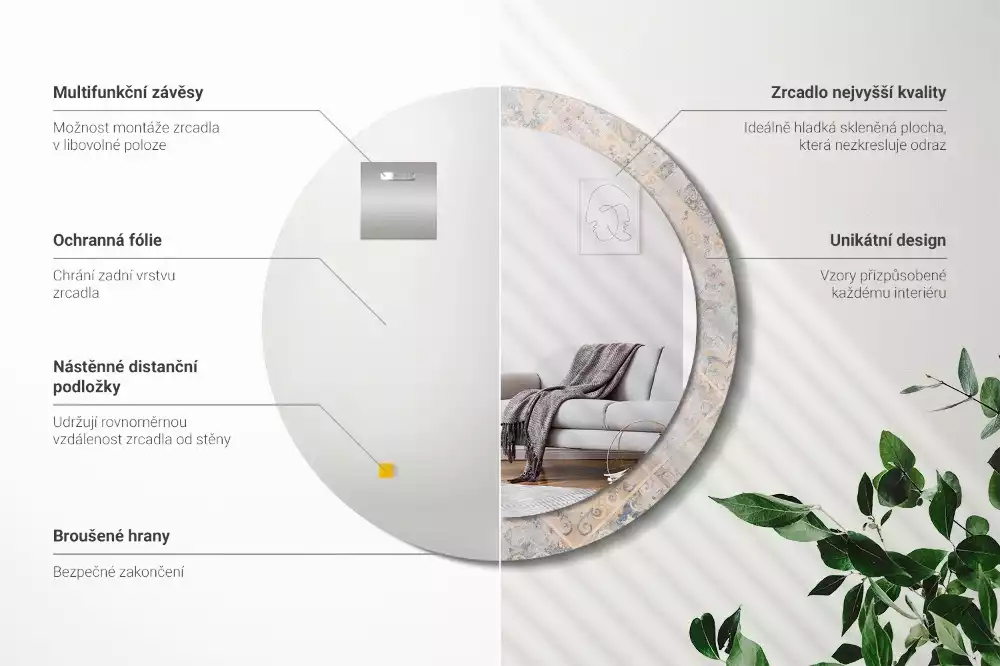 Ronde spiegel met decoratie Geschuurde tegels