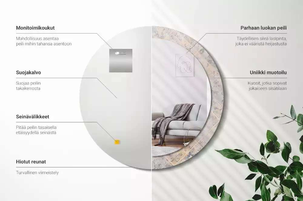 Ronde spiegel met decoratie Geschuurde tegels