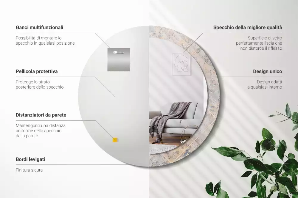 Ronde spiegel met decoratie Geschuurde tegels