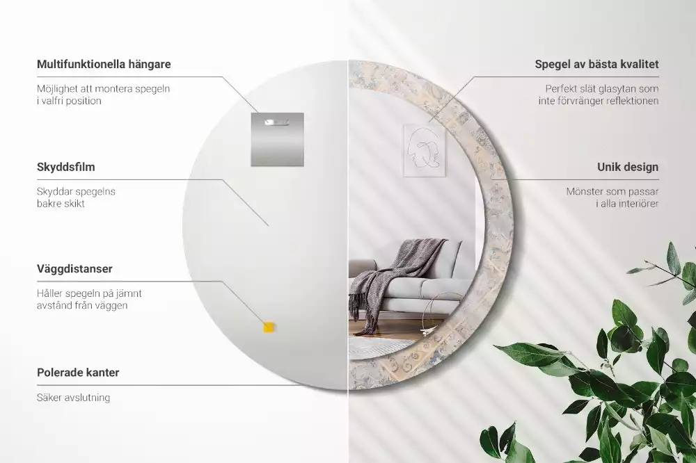 Ronde spiegel met decoratie Geschuurde tegels