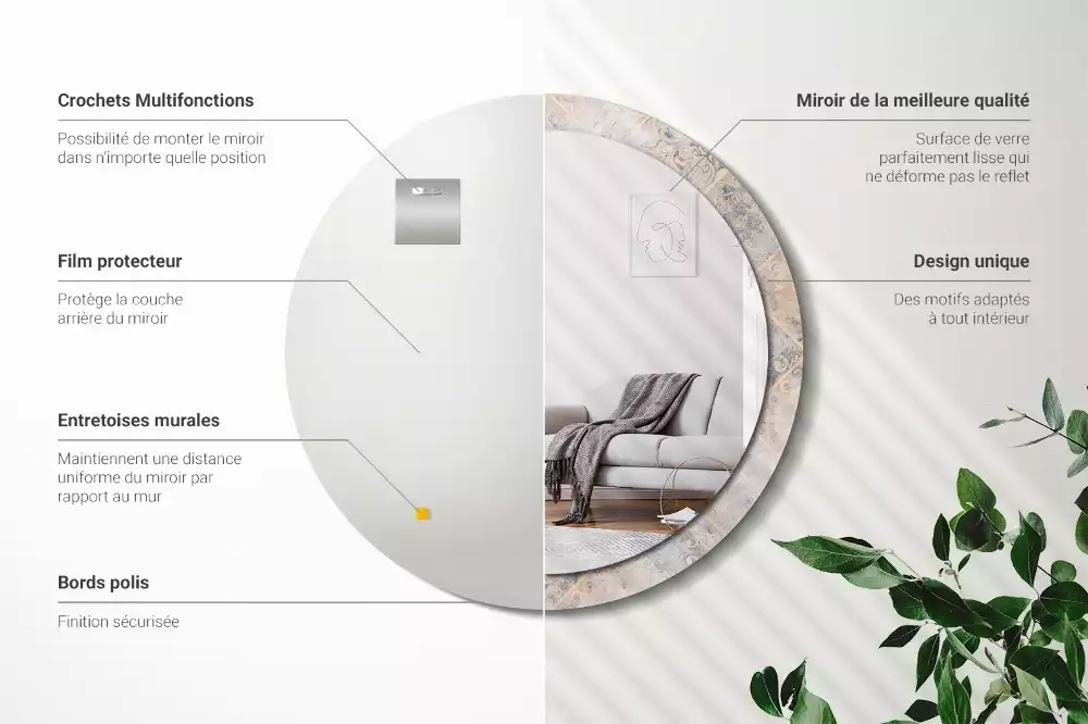 Ronde spiegel met decoratie Geschuurde tegels