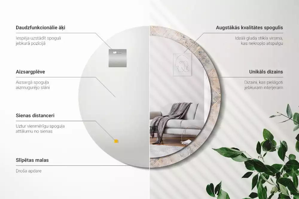 Ronde spiegel met decoratie Geschuurde tegels