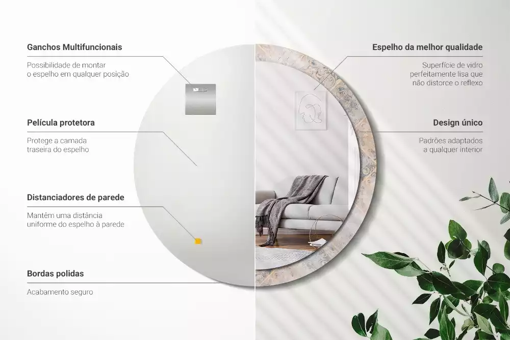 Ronde spiegel met decoratie Geschuurde tegels