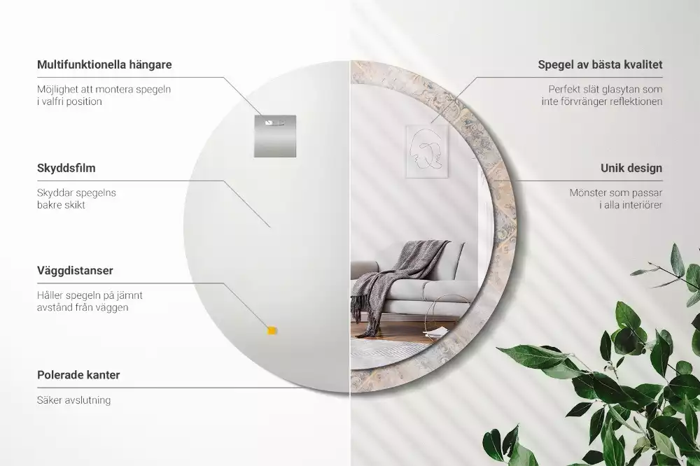 Ronde spiegel met decoratie Geschuurde tegels