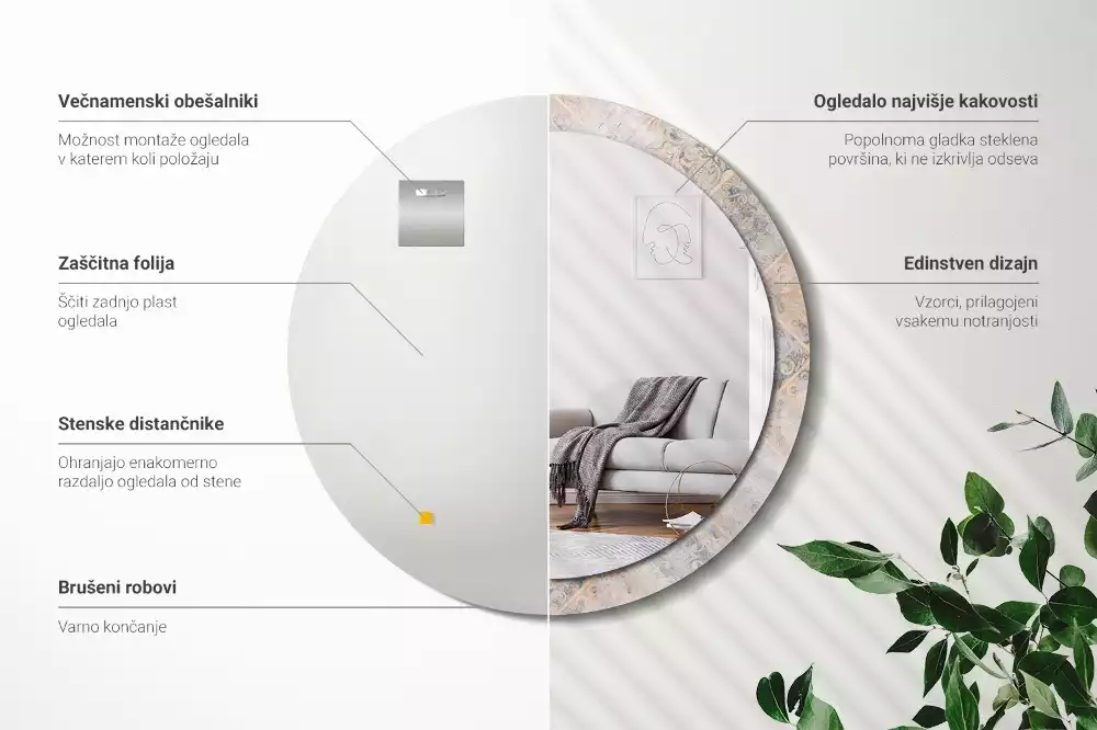 Ronde spiegel met decoratie Geschuurde tegels