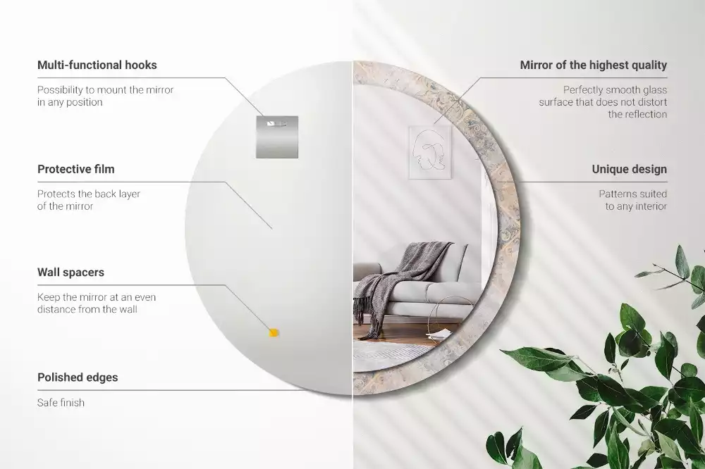 Ronde spiegel met decoratie Geschuurde tegels