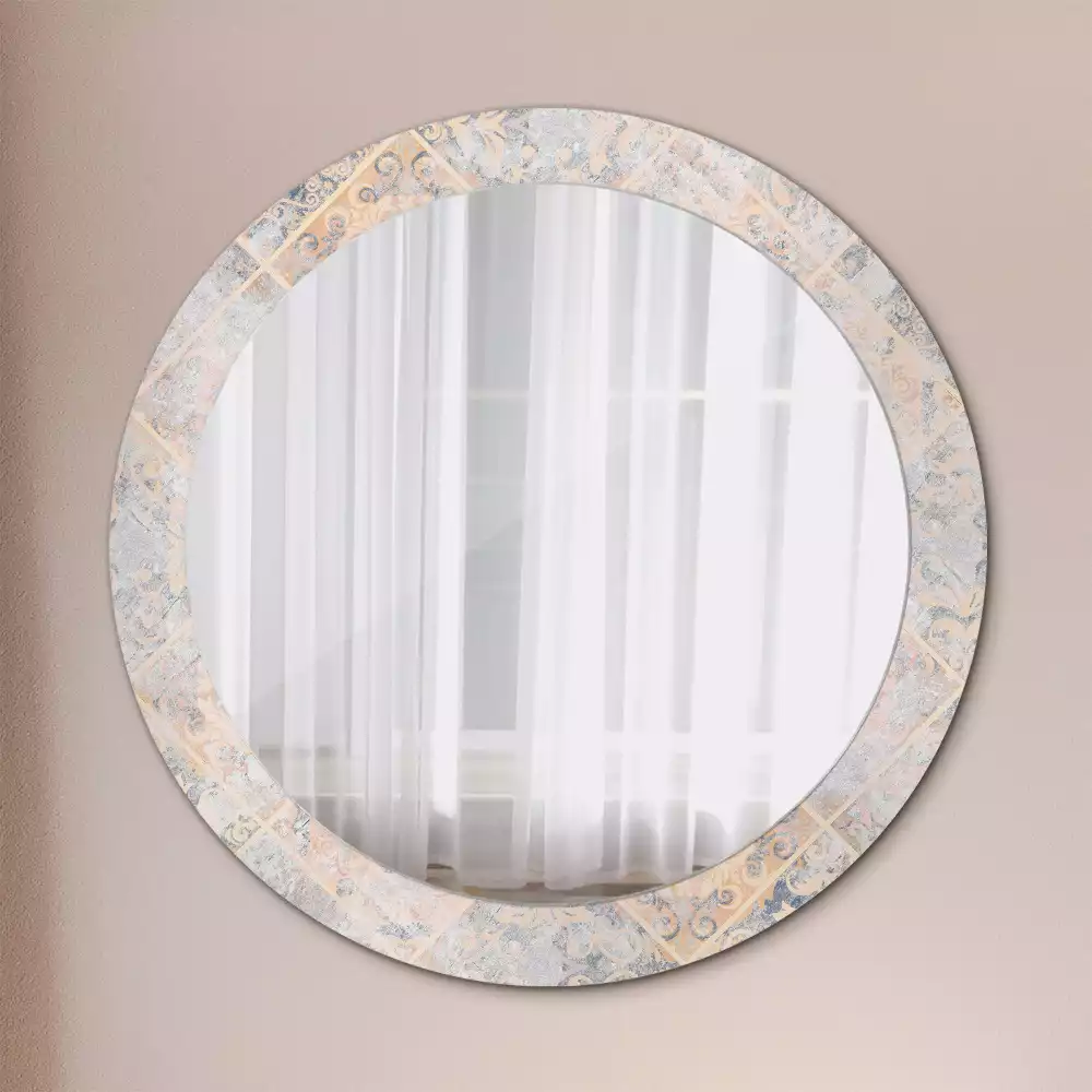 Ronde spiegel met decoratie Geschuurde tegels