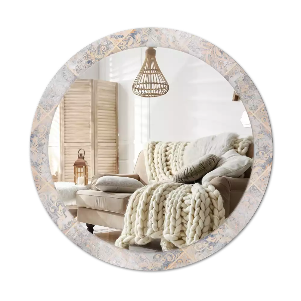 Ronde spiegel met decoratie Geschuurde tegels