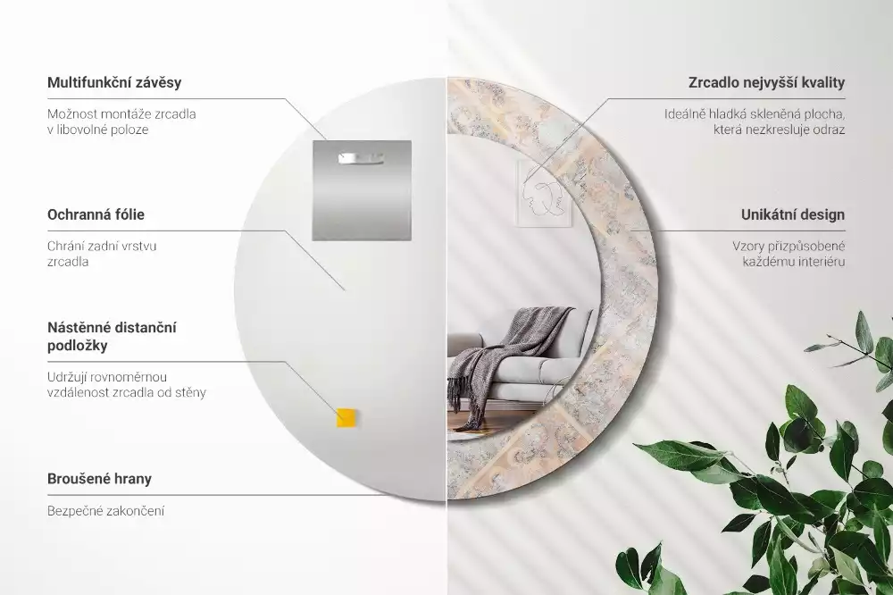 Ronde spiegel met decoratie Geschuurde tegels