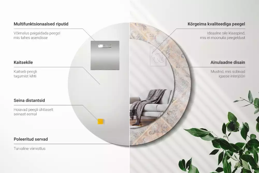 Ronde spiegel met decoratie Geschuurde tegels