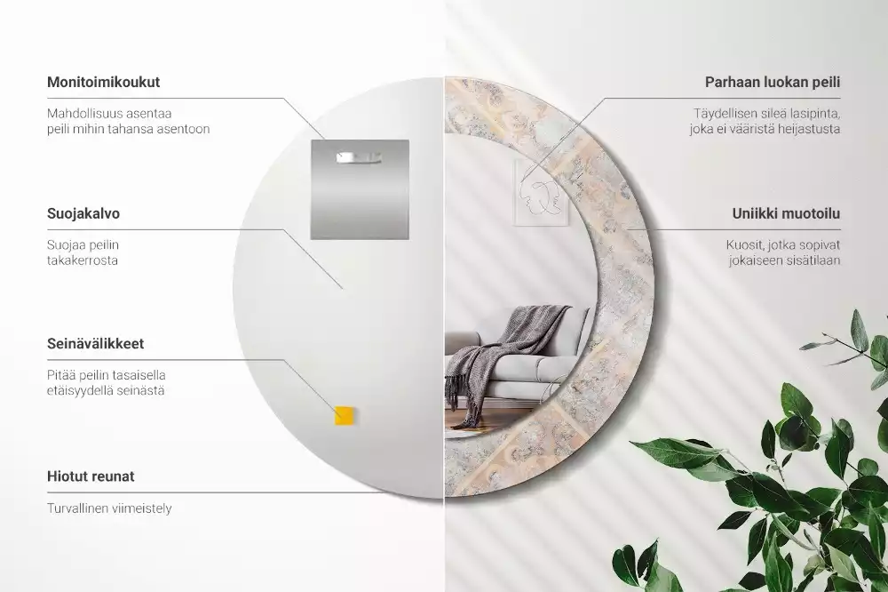 Ronde spiegel met decoratie Geschuurde tegels