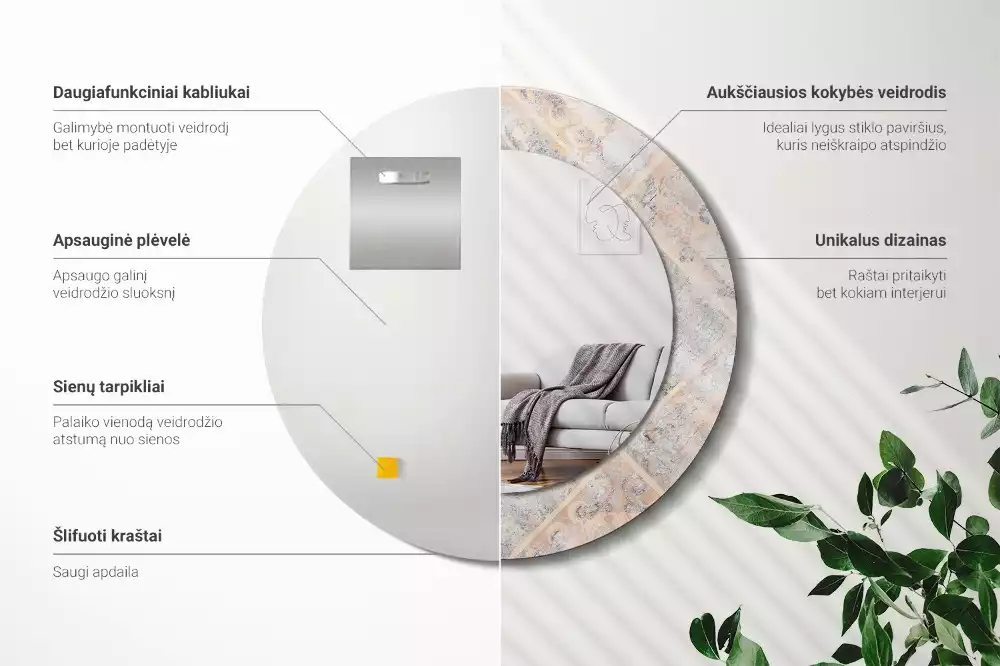 Ronde spiegel met decoratie Geschuurde tegels