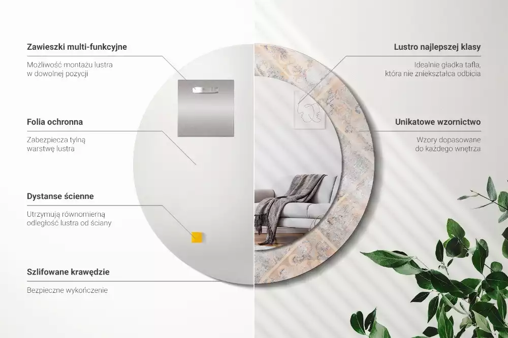 Ronde spiegel met decoratie Geschuurde tegels