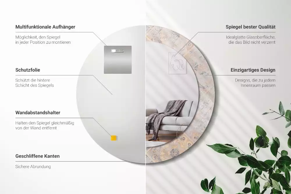 Ronde spiegel met decoratie Geschuurde tegels