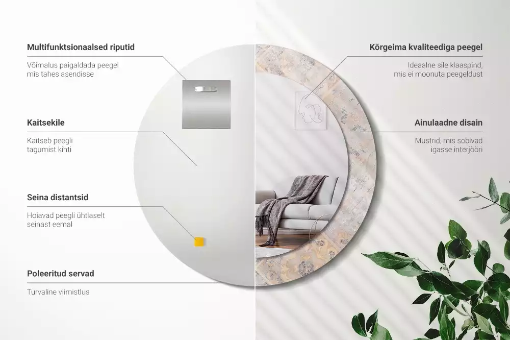 Ronde spiegel met decoratie Geschuurde tegels
