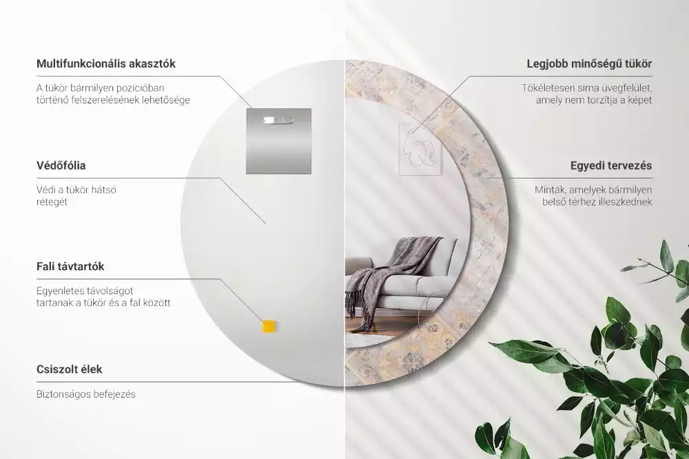 Ronde spiegel met decoratie Geschuurde tegels