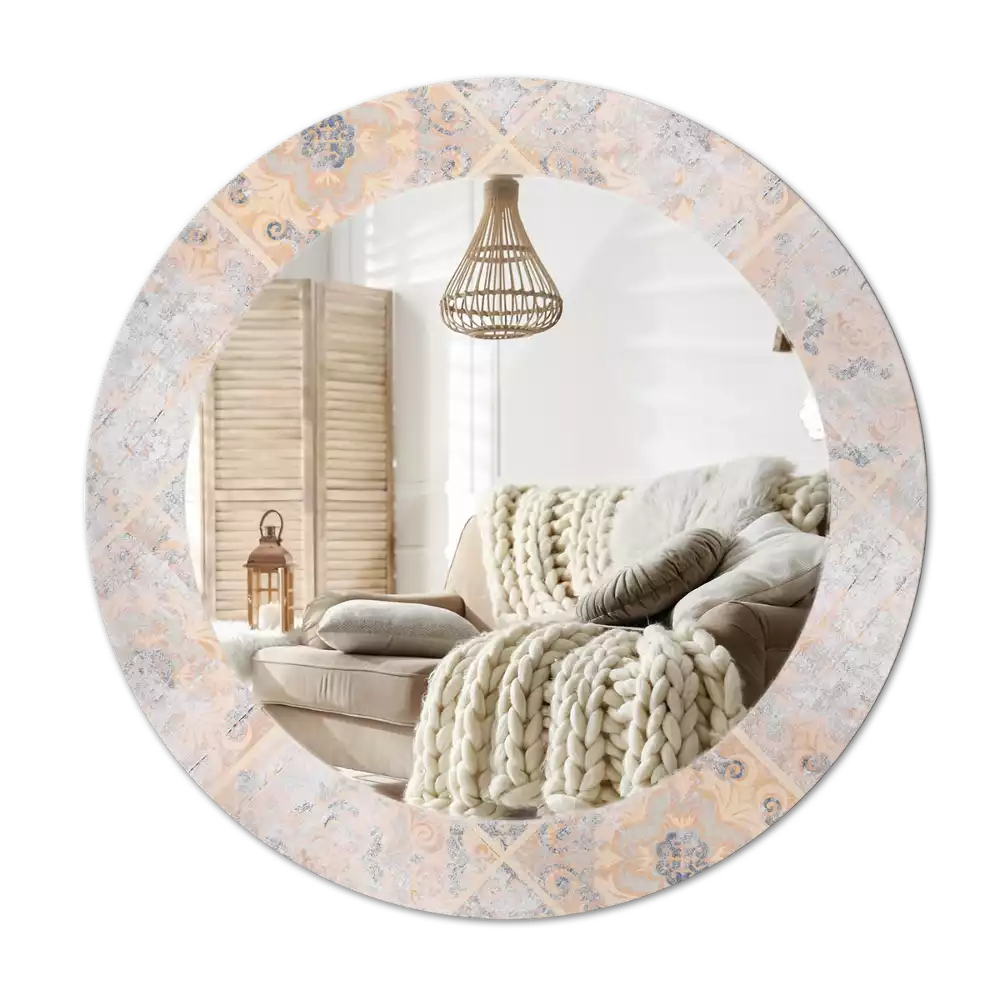 Ronde spiegel met decoratie Geschuurde tegels