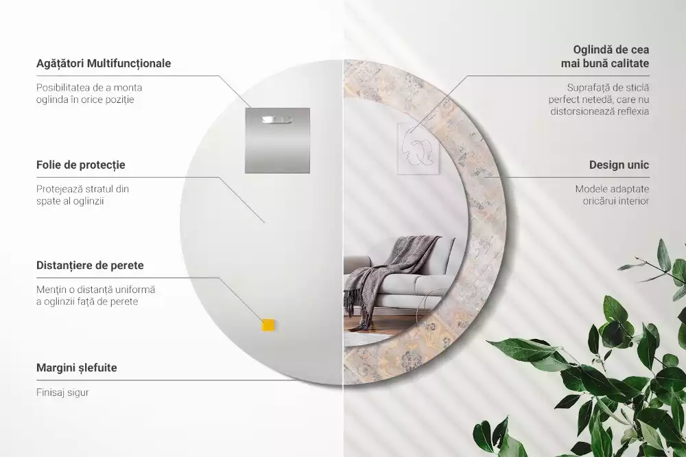 Ronde spiegel met decoratie Geschuurde tegels