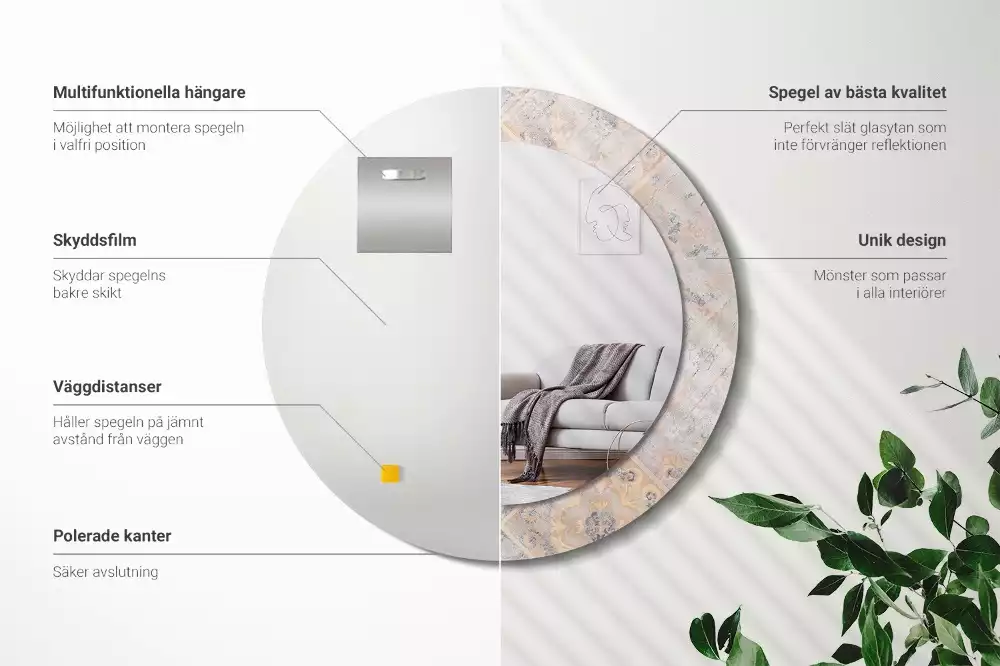 Ronde spiegel met decoratie Geschuurde tegels