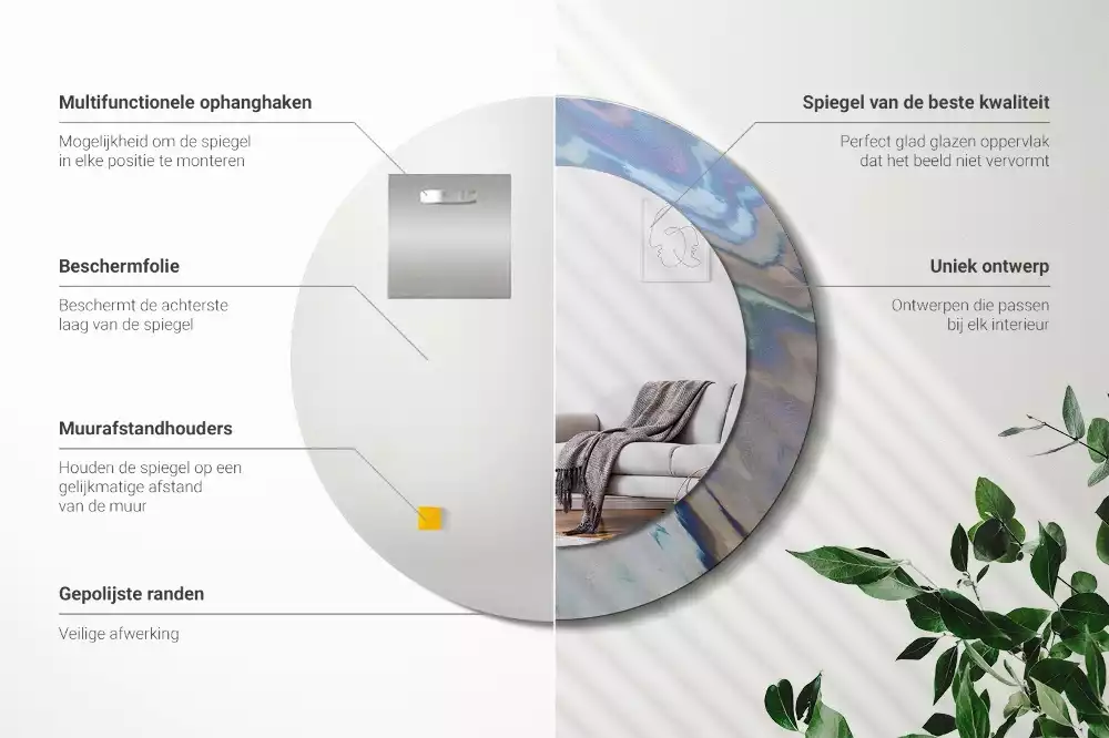 Bedrukte ronde spiegel Abstracte golven