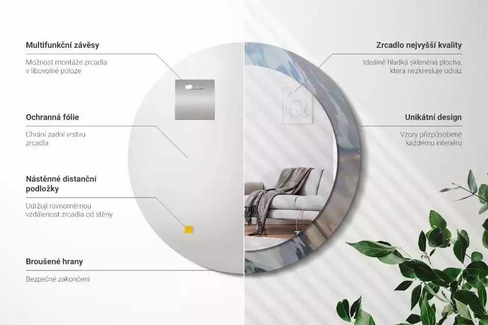 Bedrukte ronde spiegel Abstracte golven