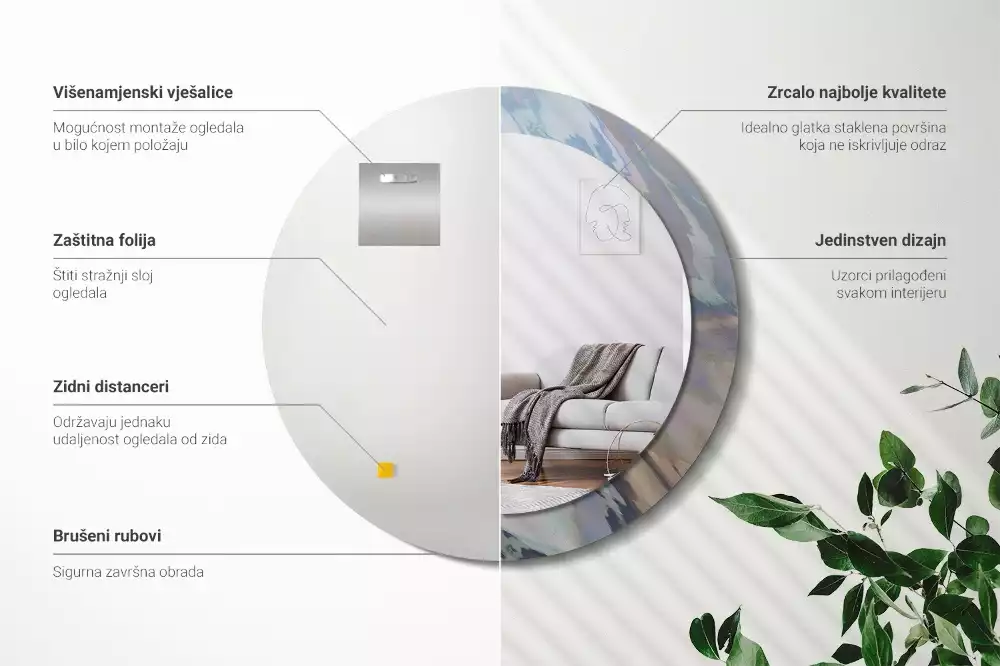 Bedrukte ronde spiegel Abstracte golven