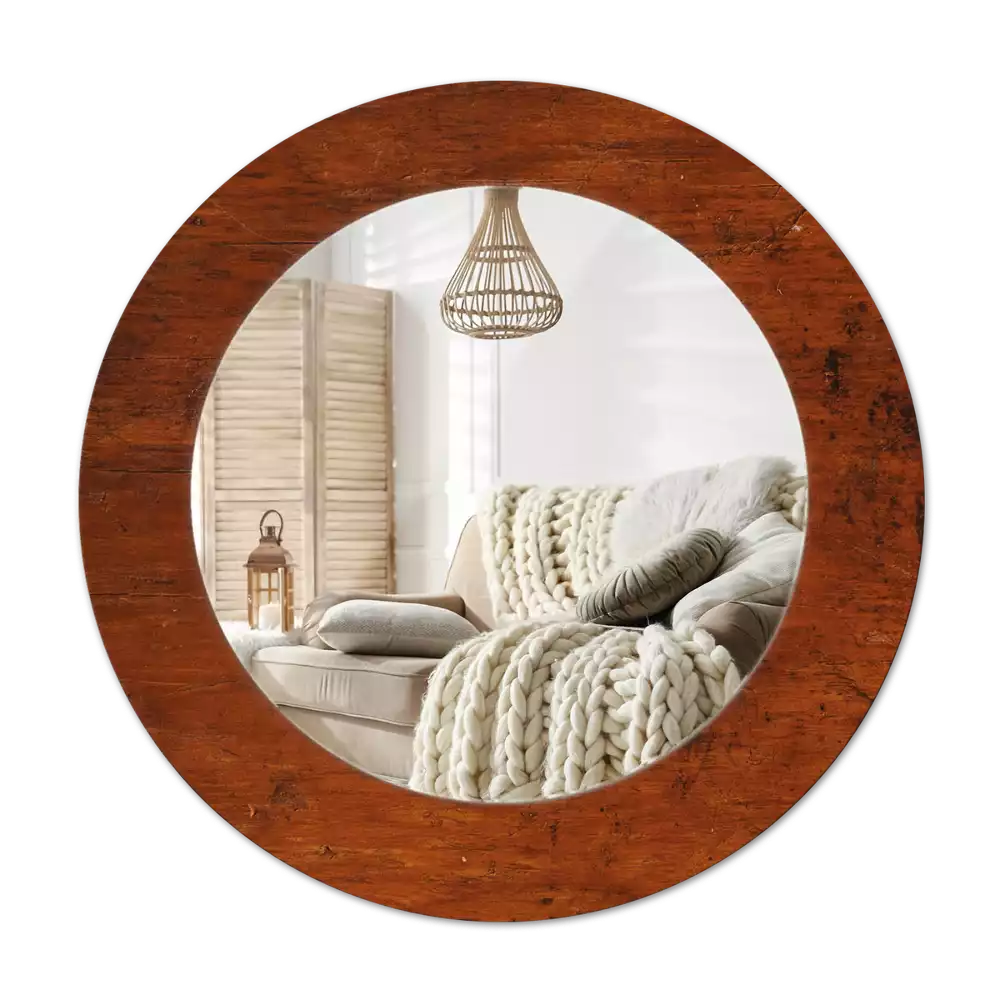 Ronde spiegel met bedrukte lijst Natuurlijk hout