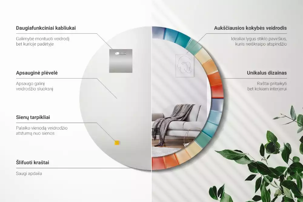 Bedrukte ronde spiegel Kleurrijke stralen tegels