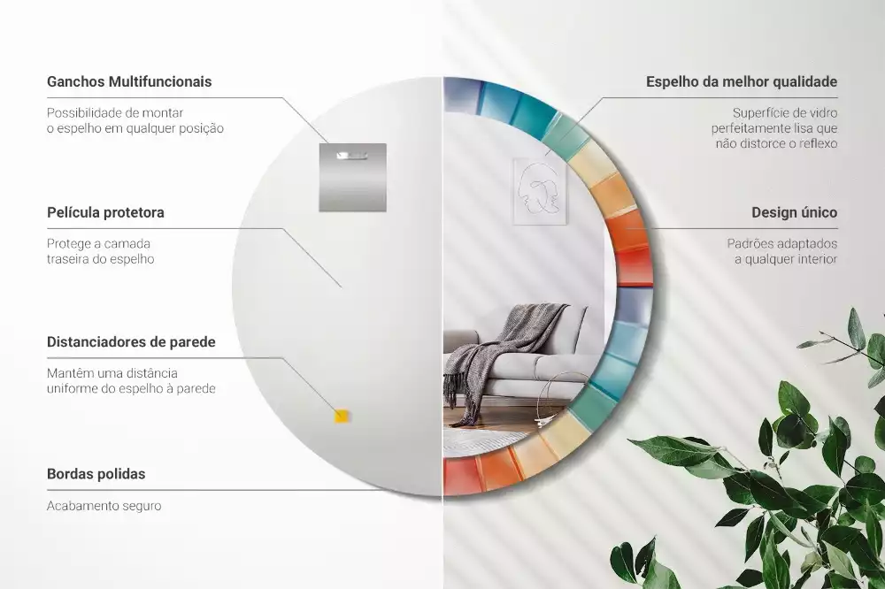 Bedrukte ronde spiegel Kleurrijke stralen tegels