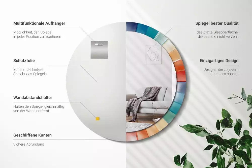 Bedrukte ronde spiegel Kleurrijke stralen tegels