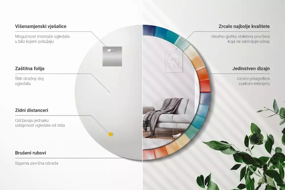 Bedrukte ronde spiegel Kleurrijke stralen tegels