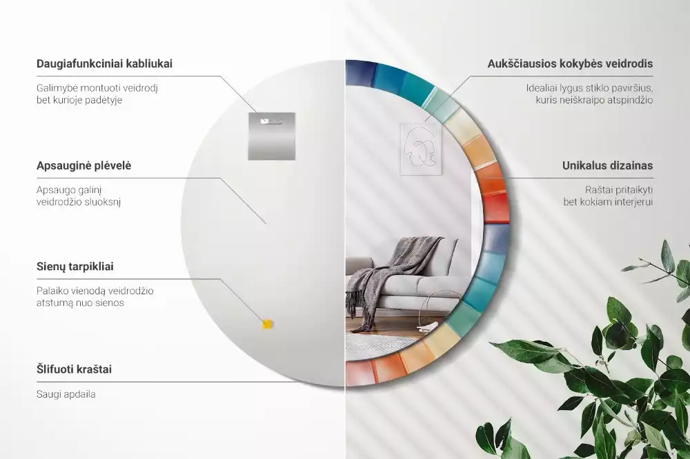 Bedrukte ronde spiegel Kleurrijke stralen tegels