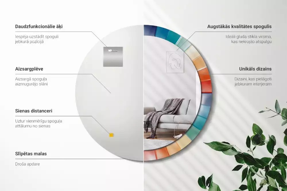 Bedrukte ronde spiegel Kleurrijke stralen tegels