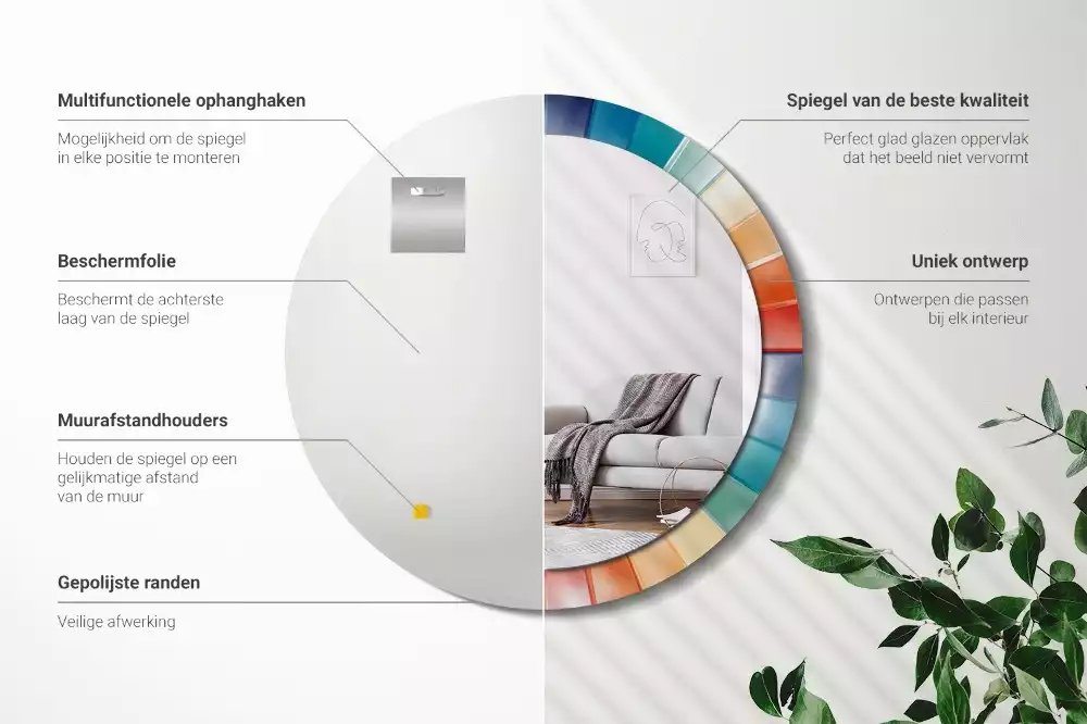Bedrukte ronde spiegel Kleurrijke stralen tegels