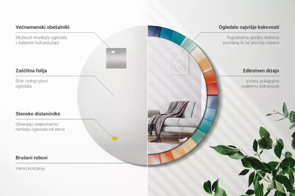 Bedrukte ronde spiegel Kleurrijke stralen tegels