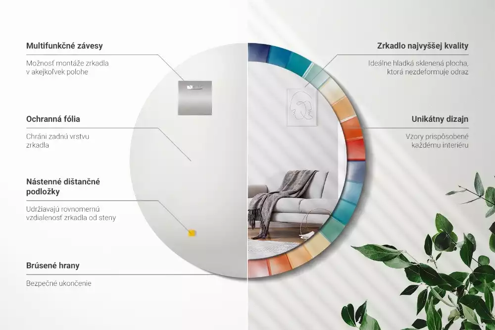 Bedrukte ronde spiegel Kleurrijke stralen tegels