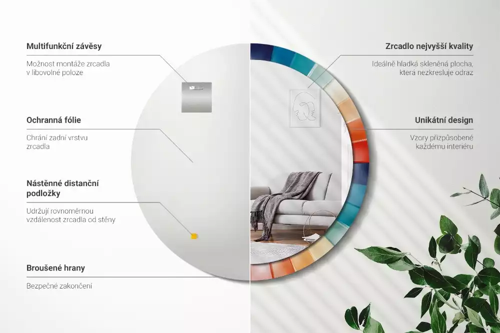 Bedrukte ronde spiegel Kleurrijke stralen tegels