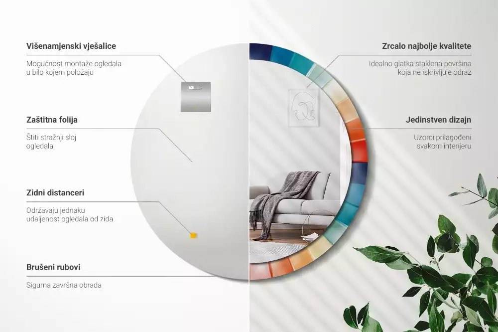 Bedrukte ronde spiegel Kleurrijke stralen tegels