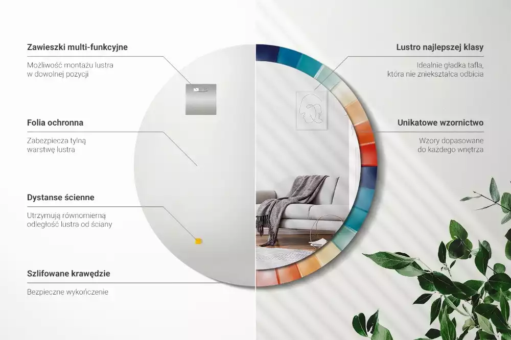 Bedrukte ronde spiegel Kleurrijke stralen tegels